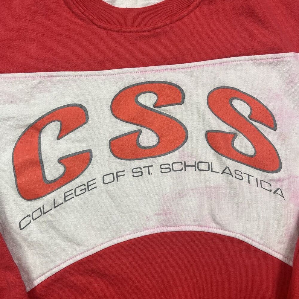 Vintage College Of St Scholastica Sweater Pink White Sweatshirt MN Minnesota 80s - Picture 2 of 12